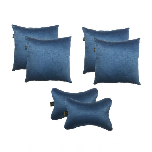 Amfyn Pack Of_6 Polyester Solid Car Pillow Sets (Navy Blue, Size: 12x12 In)