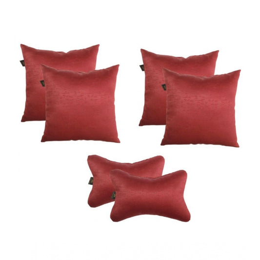 Amfyn Pack Of_4 Polyester Solid Car Pillow Sets (Red, Size: 12x12 In)