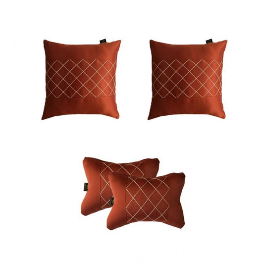 Amfyn Pack Of_4 Faux Leather Printed Car Pillow Sets (Brown, Size: 12x12 In)