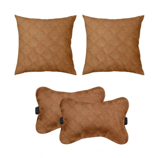 Amfyn Pack Of_4 Polyester Printed Car Pillow Sets (Brown, Size: 12x12 In)