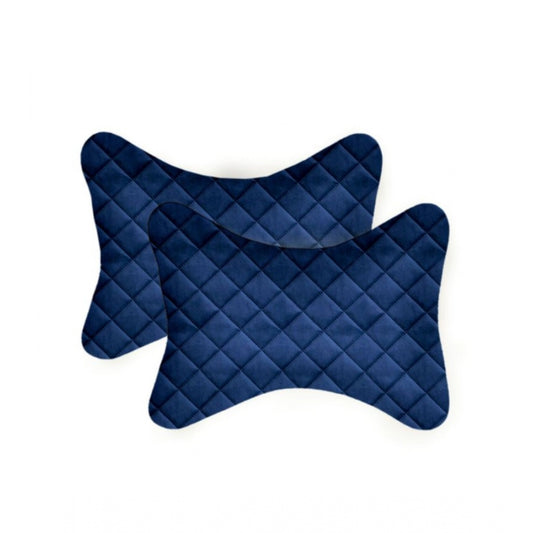 Amfyn Pack Of_2 Velvet Checked  Bone Neck Pillow (Navy Blue, Size: 6x10 In)