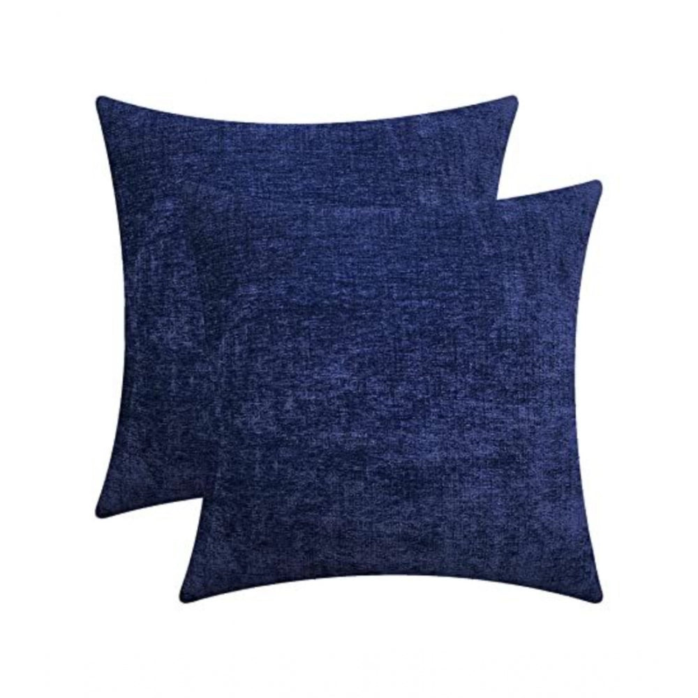 Amfyn Pack Of_2 Chenille Checkered Cushion Covers (Navy Blue, Size: 18x18 In)