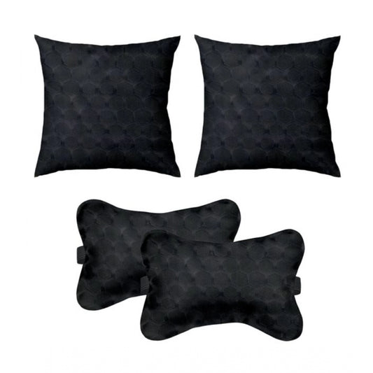 Amfyn Pack Of_4 Polyester Printed Car Pillow Sets (Black, Size: 12x12 In)