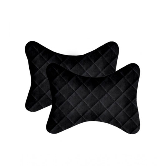 Amfyn Pack Of_2 Velvet Checked  Bone Neck Pillow (Black, Size: 6x10 In)