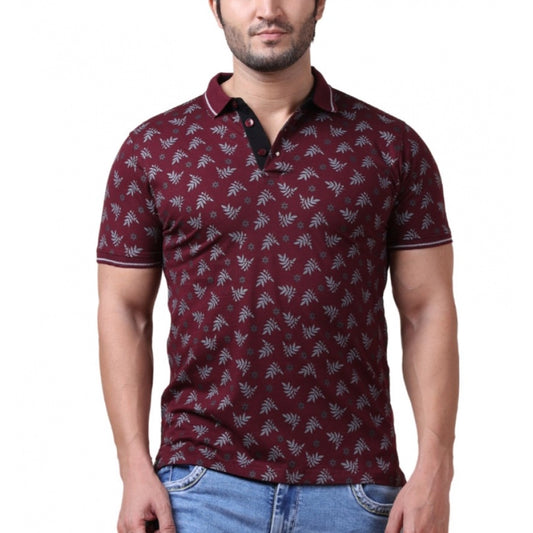 Amfyn Men's Casual Cotton Printed Polo Neck Half Sleeve T-Shirt (Plum)