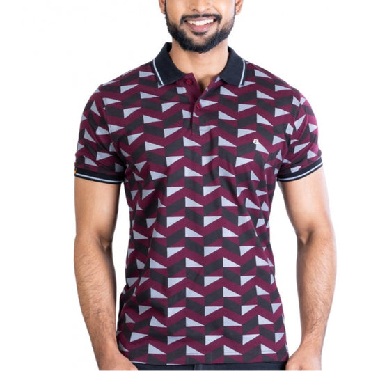 Amfyn Men's Casual Cotton Printed Polo Neck Half Sleeve T-Shirt (Magenta)