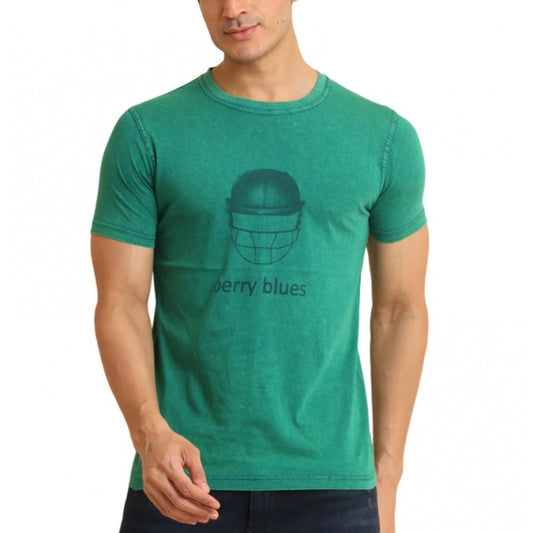 Amfyn Men's Casual Cotton Printed Round Neck Half Sleeve T-Shirt (Green)