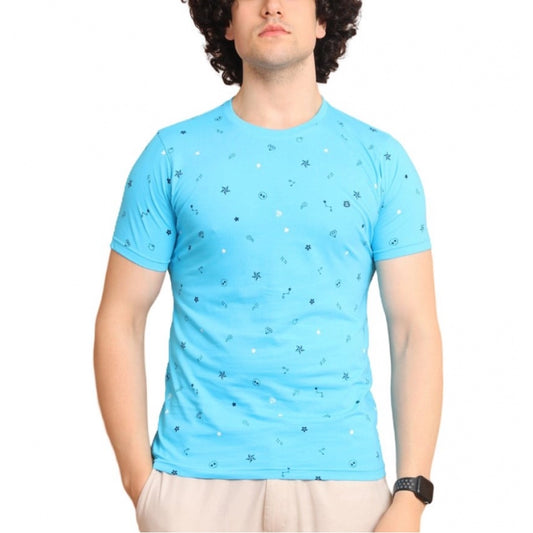 Amfyn Men's Casual Cotton Printed Round Neck Half Sleeve T-Shirt (Skyblue)