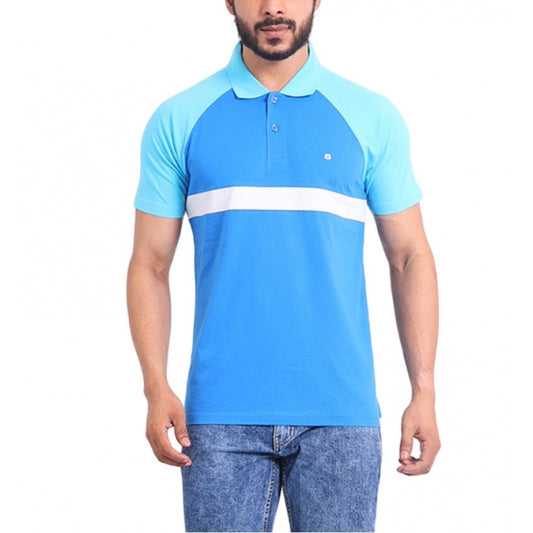 Amfyn Men's Casual Cotton Printed Polo Neck Half Sleeve T-Shirt (Skyblue)