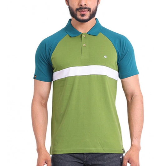 Amfyn Men's Casual Cotton Printed Polo Neck Half Sleeve T-Shirt (Green)