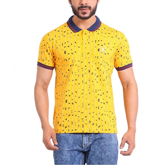 Amfyn Men's Casual Cotton Printed Polo Neck Half Sleeve T-Shirt (Turmeric)