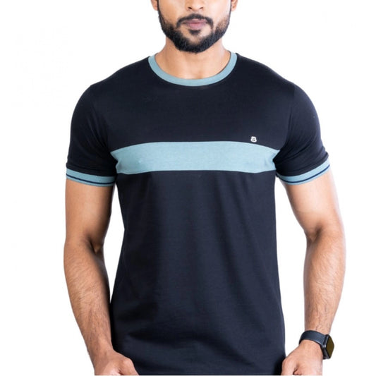 Amfyn Men's Casual Cotton Printed Round Neck Half Sleeve T-Shirt (Black)