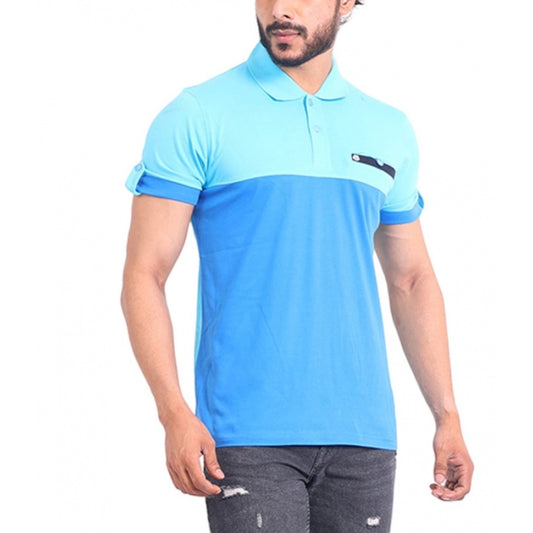 Amfyn Men's Casual Cotton Printed Polo Neck Half Sleeve T-Shirt (Skyblue)