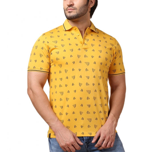 Amfyn Men's Casual Cotton Printed Polo Neck Half Sleeve T-Shirt (Mustard)