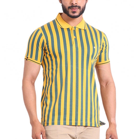 Amfyn Men's Casual Cotton Printed Polo Neck Half Sleeve T-Shirt (Mustard)