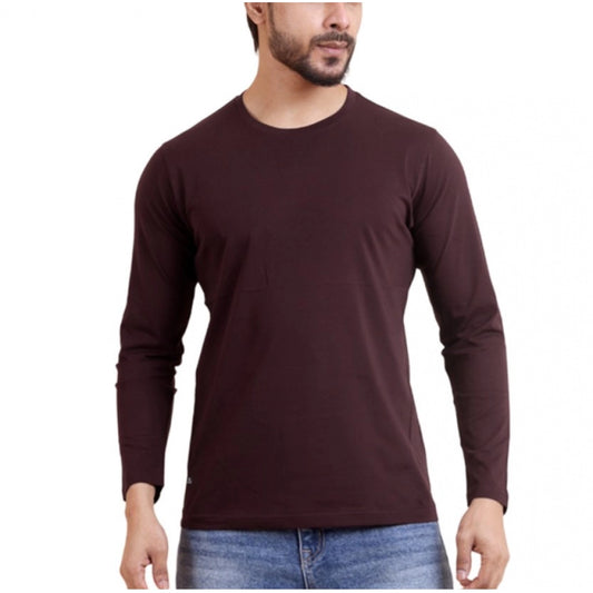 Amfyn Men's Casual Cotton Solid Round Neck Full Sleeve T-Shirt (Wine)