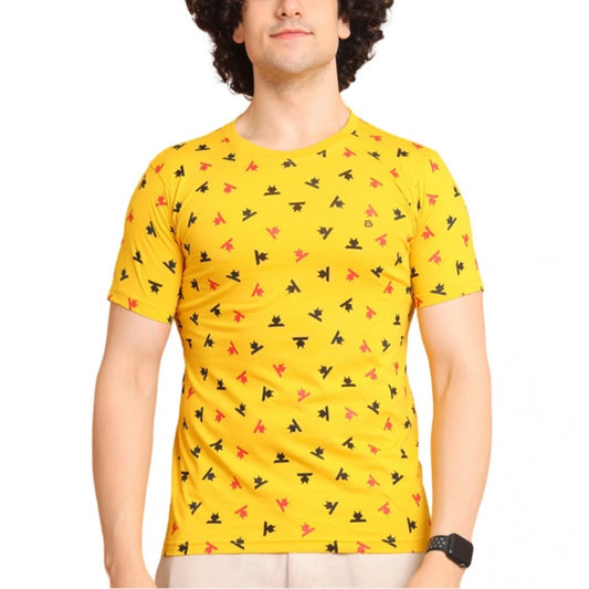 Amfyn Men's Casual Cotton Printed Round Neck Half Sleeve T-Shirt (Yellow)