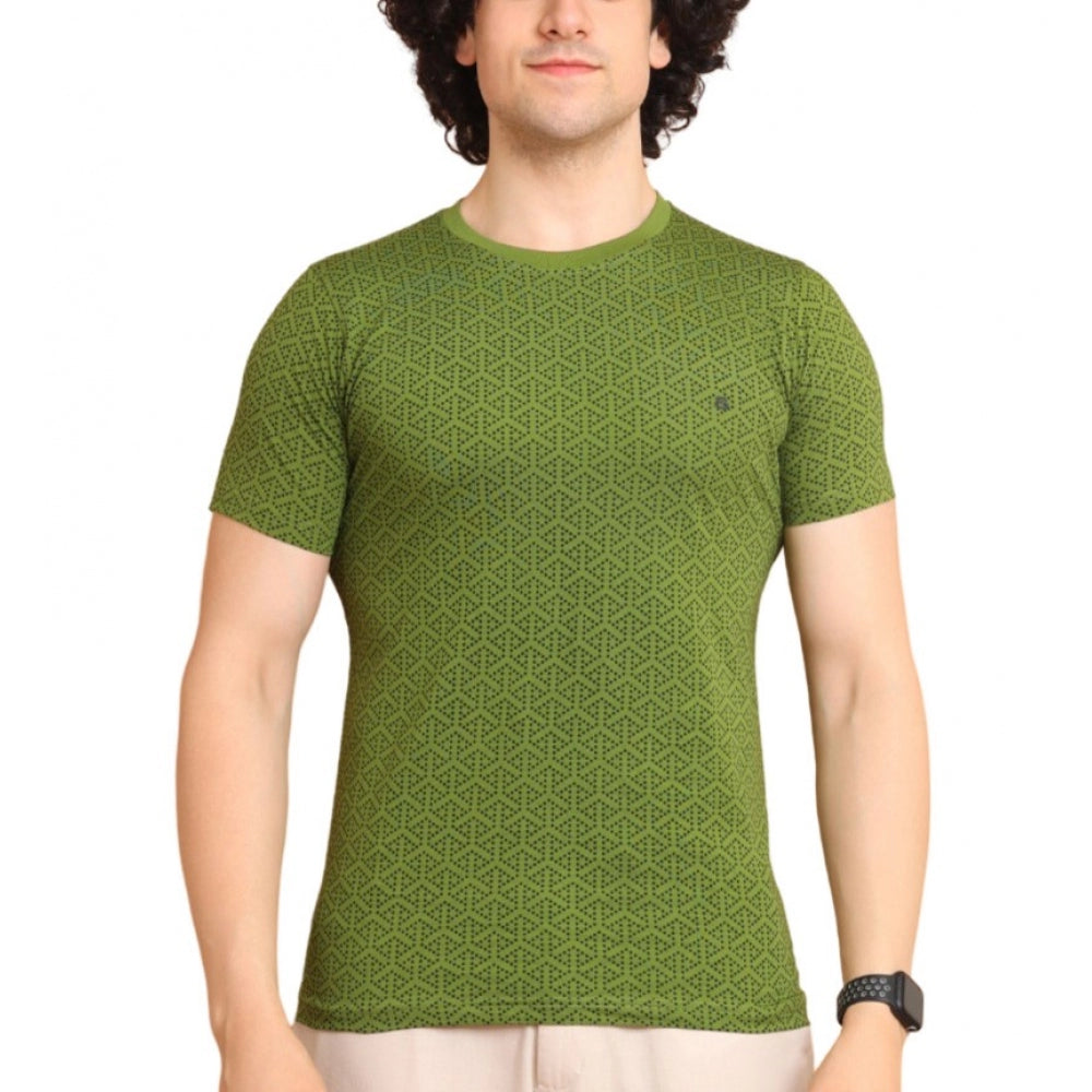 Amfyn Men's Casual Cotton Printed Round Neck Half Sleeve T-Shirt (Green)