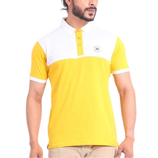 Amfyn Men's Casual Cotton Printed Polo Neck Half Sleeve T-Shirt (Yellow)