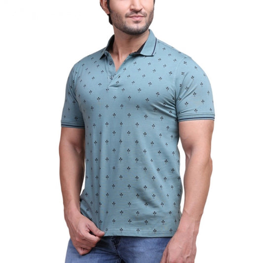 Amfyn Men's Casual Cotton Printed Polo Neck Half Sleeve T-Shirt (Grey)