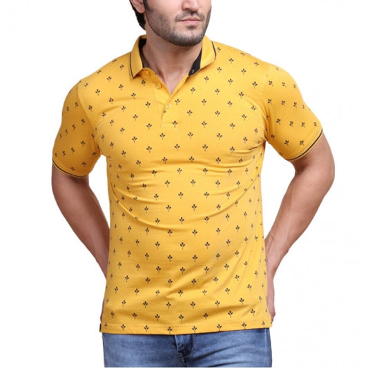 Amfyn Men's Casual Cotton Printed Polo Neck Half Sleeve T-Shirt (Mustard)