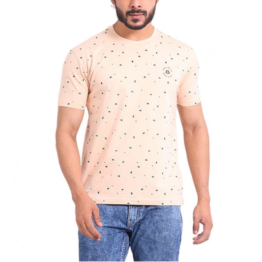 Amfyn Men's Casual Cotton Printed Round Neck Half Sleeve T-Shirt (Peach)