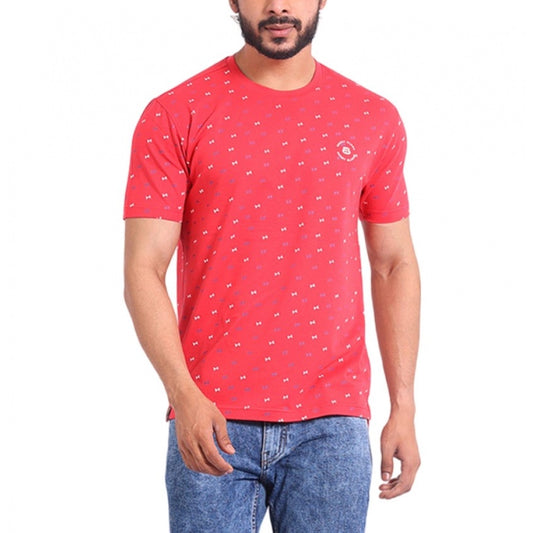 Amfyn Men's Casual Cotton Printed Round Neck Half Sleeve T-Shirt (Red)