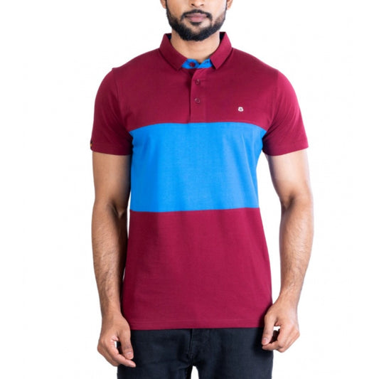 Amfyn Men's Casual Cotton Printed Polo Neck Half Sleeve T-Shirt (Maroon)