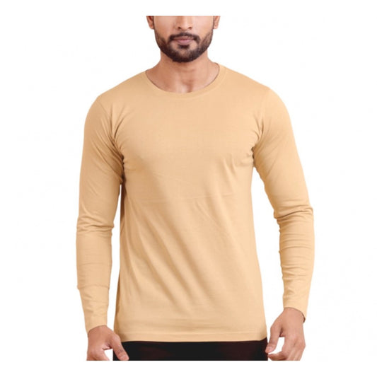 Amfyn Men's Casual Cotton Solid Round Neck Full Sleeve T-Shirt  (Beige)