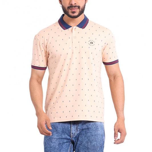 Amfyn Men's Casual Cotton Printed Polo Neck Half Sleeve T-Shirt (Peach)