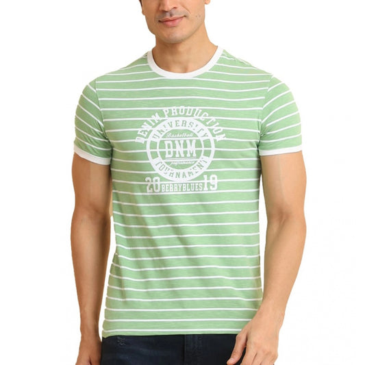 Amfyn Men's Casual Cotton Printed Round Neck Half Sleeve T-Shirt (LightGreen)