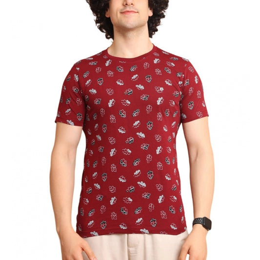 Amfyn Men's Casual Cotton Printed Round Neck Half Sleeve T-Shirt (Maroon)