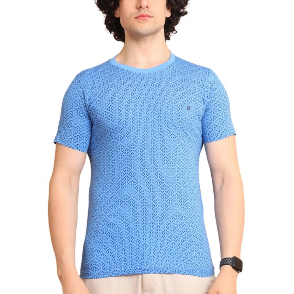 Amfyn Men's Casual Cotton Printed Round Neck Half Sleeve T-Shirt (LightBlue)