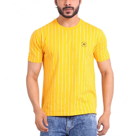 Amfyn Men's Casual Cotton Printed Round Neck Half Sleeve T-Shirt (Mustard)