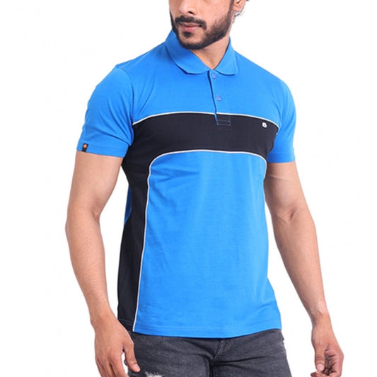 Amfyn Men's Casual Cotton Printed Polo Neck Half Sleeve T-Shirt (Inkblue)