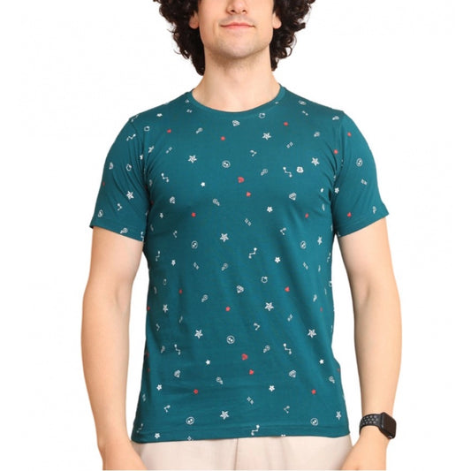 Amfyn Men's Casual Cotton Printed Round Neck Half Sleeve T-Shirt (Green)