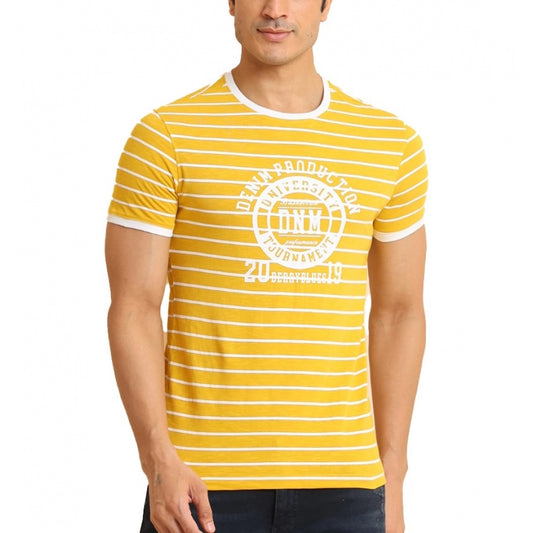 Amfyn Men's Casual Cotton Printed Round Neck Half Sleeve T-Shirt (Mustard)