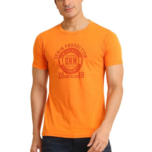 Amfyn Men's Casual Cotton Printed Round Neck Half Sleeve T-Shirt (Rust)