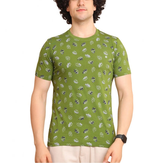 Amfyn Men's Casual Cotton Printed Round Neck Half Sleeve T-Shirt (Green)