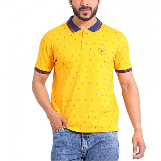 Amfyn Men's Casual Cotton Printed Polo Neck Half Sleeve T-Shirt (Turmeric)