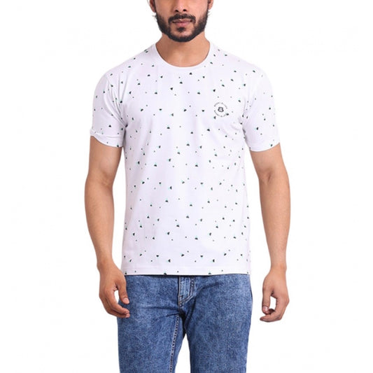 Amfyn Men's Casual Cotton Printed Round Neck Half Sleeve T-Shirt (White)