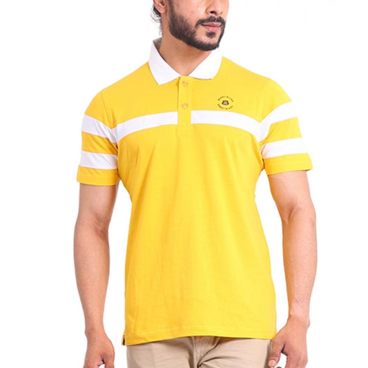 Amfyn Men's Casual Cotton Printed Polo Neck Half Sleeve T-Shirt (Yellow)