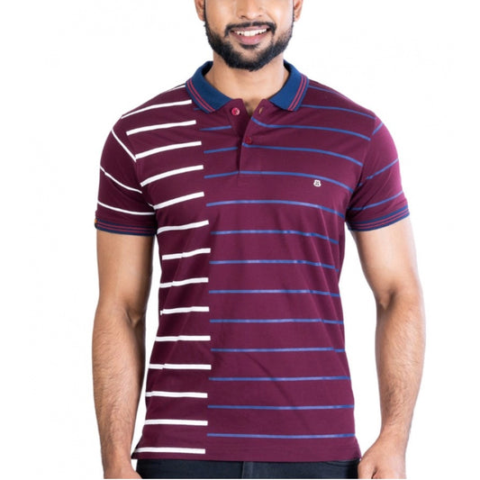 Amfyn Men's Casual Cotton Printed Polo Neck Half Sleeve T-Shirt (Purple)