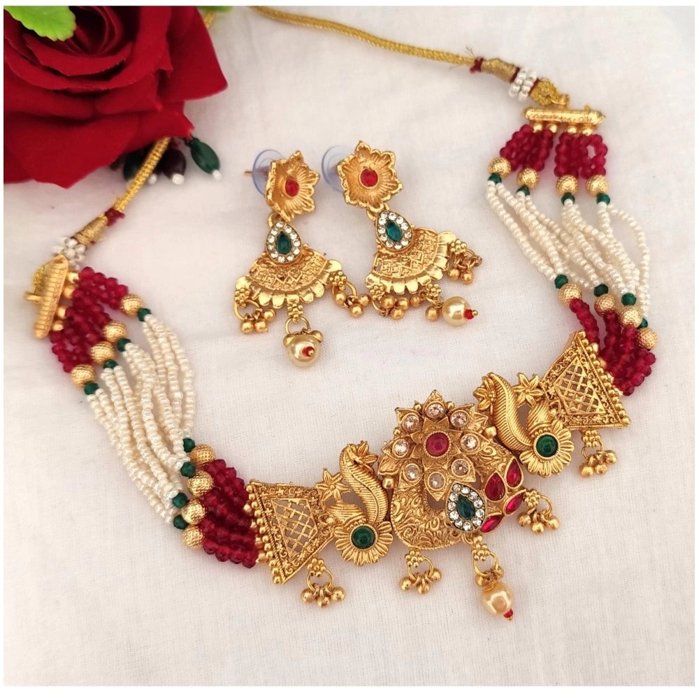 Amfyn Women's Gold Plated Choker Necklace And Earring Set (Multicolor)