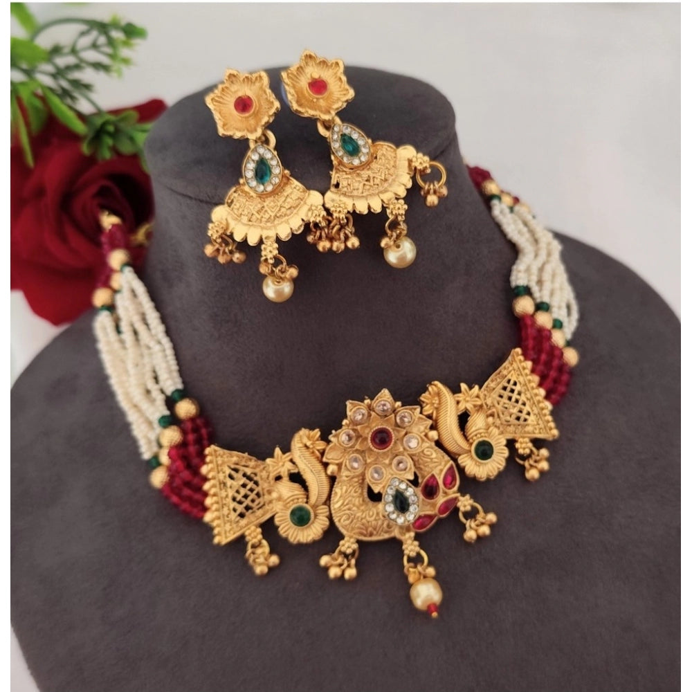 Amfyn Women's Gold Plated Choker Necklace And Earring Set (Multicolor)