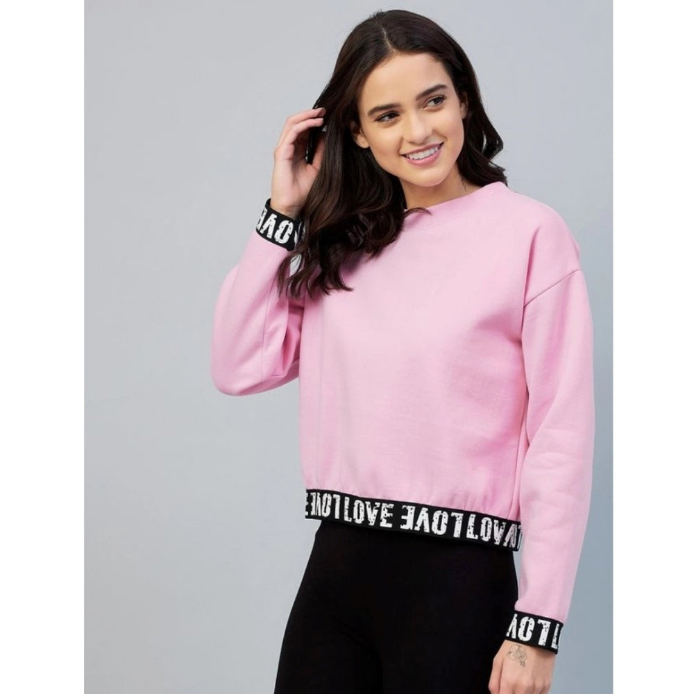 Amfyn Women's Fleece Solid Long Sleeves Sweatshirt (Pink)