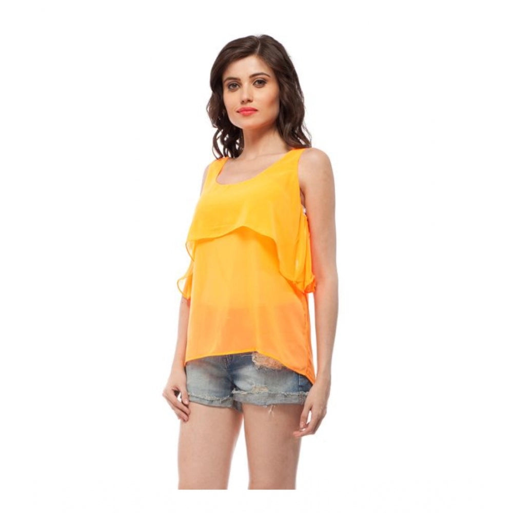 Amfyn Women's Polyester Solid Sleeveless Regular Top (Orange)