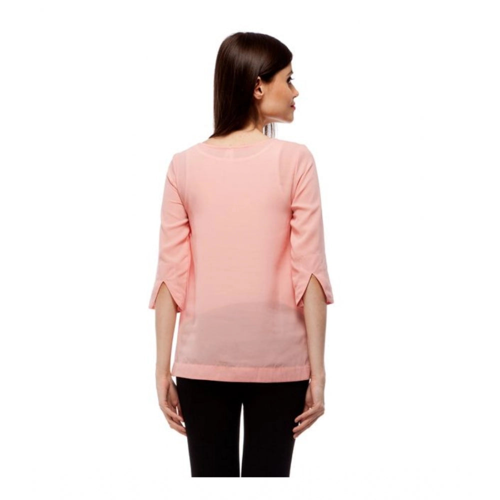 Amfyn Women's Polyester Solid 3-4th Sleeves Regular Top (Peach)