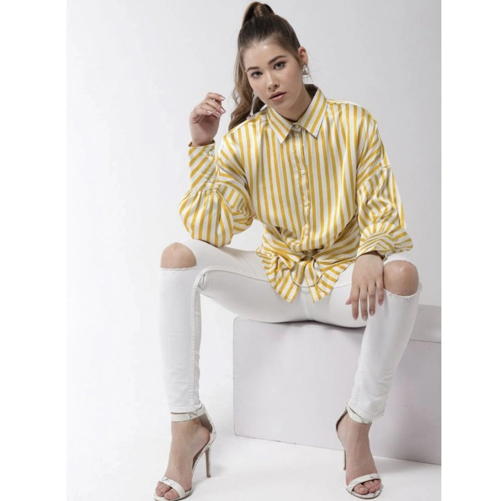 Amfyn Women's Polyester Striped Long Sleeves Top (Yellow)