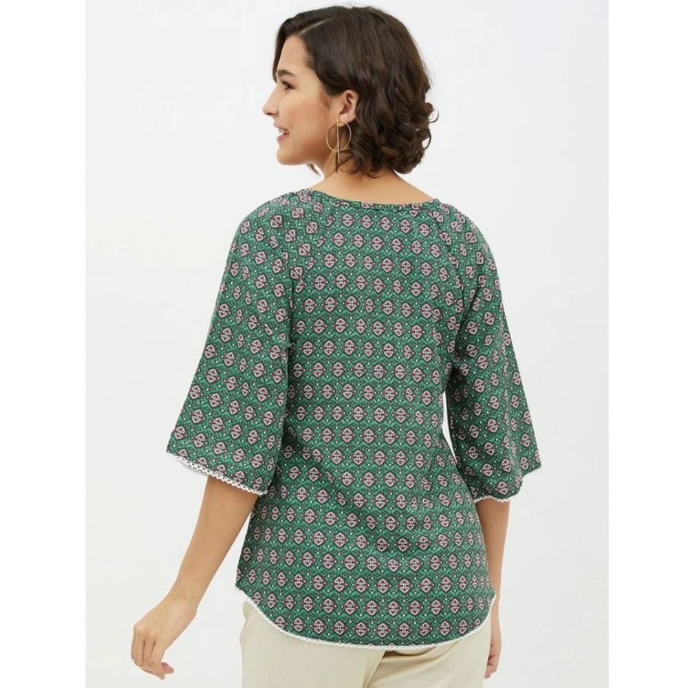 Amfyn Women's Polyester Printed 3-4th Sleeves Top (Green)